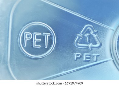 Close-up of plastic recycling symbol 01 PET (Polyethylene terephthalate)