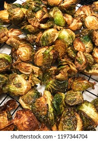 Close-up Of A Plate Of Golden Brown Deep Fried Brussels Sprouts.