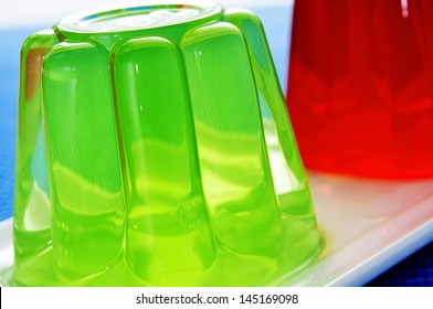 closeup of a plate with refreshing gelatin desserts of different flavors and colors