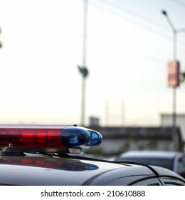 Closeup Of Police Cop Officer Law Emergency Service Car Siren