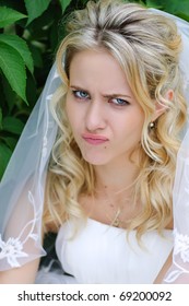 close-up portrait of angry bride