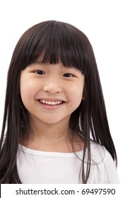 Closeup Portrait Of Asian Little Girl On White Background