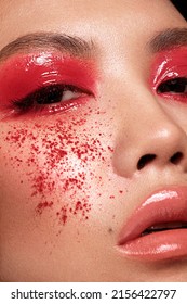 Closeup portrait of asian woman with creative makeup Foto Stok