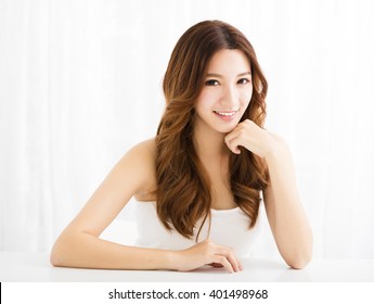 Closeup portrait of  attractive young woman smiling
