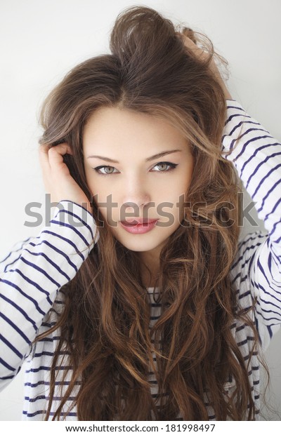Closeup Portrait Beautiful Brunette Young Girl Stock Photo Edit