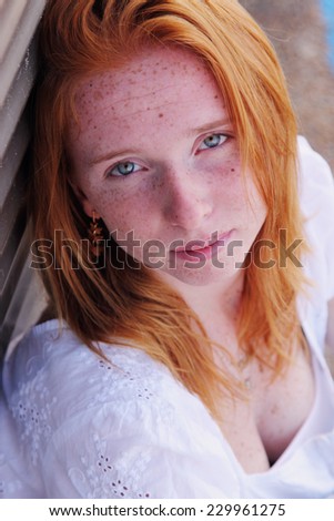 Similar – Close up portrait of happy blonde girl