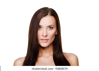 Close-up portrait of beautiful young woman, isolated over white background