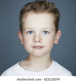 Close-up Portrait Of Child. Funny Little Boy. 5 Years Old