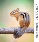 A close-up portrait of a Chipmunk eating almonds.