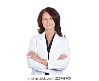 Closeup Portrait Confident Happy Smiling Female Doctor Pharmacist Scientist Researcher Isolated On White Background. Positive Face Expressions. Healthcare Plan, Insurance, Reform, Patient Care Concept