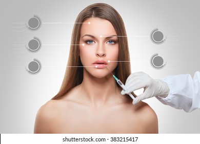 Closeup Portrait Of Cosmetic Botox Injection In The Female Face Lip Zone 