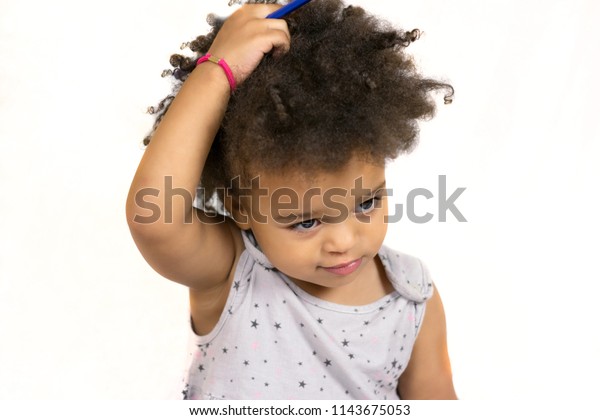 Closeup Portrait Dreamy African American Little Stock Photo Edit