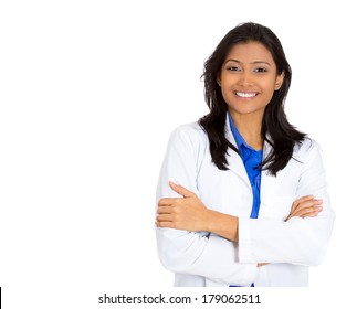 Closeup portrait of a friendly, confident female healthcare professional, dentist, doctor, nurse, assistant, isolated on white background. Positive human face expressions, emotions, attitude