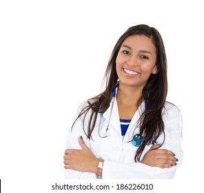 Closeup Portrait Friendly, Confident Female Healthcare Professional, Dentist, Doctor, Nurse, Assistant, With Arms Crossed, Isolated White Background. Positive Human Face Expressions, Emotion, Attitude