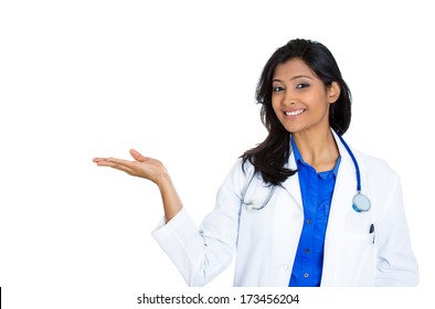 Closeup Portrait Of Friendly, Smiling Confident Female Doctor, Healthcare Professional Isolated On White Background. Patient Visit. Health Care Reform. Positive Human Face Expression, Emotion Attitude