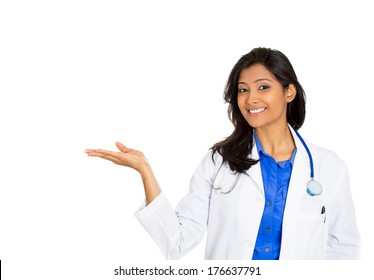 Closeup Portrait Of Friendly, Smiling Confident Female Doctor, Healthcare Professional Isolated On White Background. Patient Visit. Health Care Reform. Positive Human Face Expression, Emotion Attitude