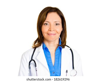 Closeup Portrait Friendly, Smiling, Confident Female Doctor With Stethoscope, Woman Health Care Professional, Isolated White Background. Patient Visit. Positive Face Expression, Emotion Attitude