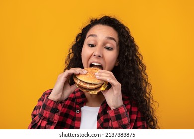 Closeup Portrait Funny Hungry Lady Biting Stock Photo 2137383875 ...