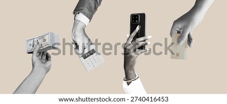 Close-up portrait of hands taking different payment methods isolated on free background