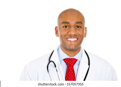 Closeup Portrait Of Handsome Confident Smiling Health Care Professional Or Young Male Doctor Or Nurse With Stethoscope, Isolated On White Background. Patient Visit. Medicaid Reimbursement.