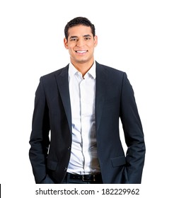 Closeup Portrait  Handsome Happy, Young, Smiling Business Man, Confident Student, Real Estate Agent, Entrepreneur, Isolated White Background. Positive Face Expressions, Emotions, Feelings, Attitude