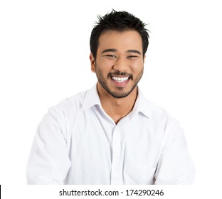 Closeup Portrait Of Handsome, Laughing Successful Young Business Man, Student, Worker, Employee, Isolated On White Background. Positive Human Emotions Facial Expressions, Feelings, Attitude Perception