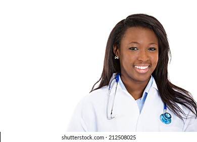 Closeup Portrait, Headshot Friendly, Confident Female Healthcare Professional, Dentist, Doctor, Nurse, Assistant, Isolated White Background. Positive Human Face Expression Emotion Attitude, Perception