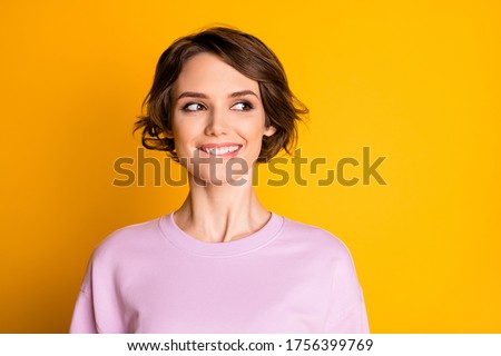 Close-up portrait of her she nice attractive lovely cute curious cheerful cheery girl creating solution thinking isolated on bright vivid shine vibrant yellow color background