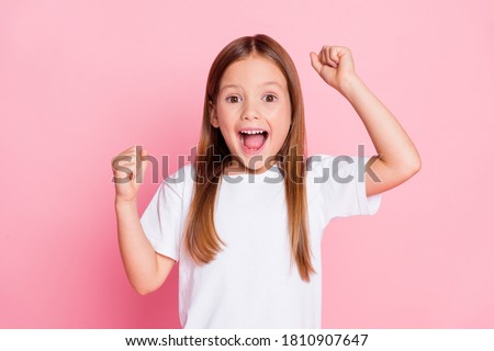 Close-up portrait of her she nice attractive lovely lucky red hair cheerful cheery girl rejoicing good great news having fun attainment isolated over pink pastel color background