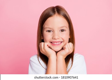 Close-up portrait of her she nice-looking attractive lovely kind sweet cute cheerful cheery foxy ginger pre-teen girl enjoying good mood isolated on pink pastel color background - Shutterstock ID 1810907641