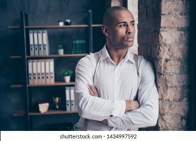Close-up portrait of his he nice attractive stylish trendy classy confident guy shark expert specialist executive top manager financier at industrial loft interior work place station - Shutterstock ID 1434997592