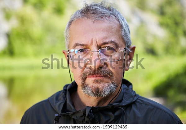 Closeup Portrait Intelligent Elderly Man Serious Stock Photo Edit