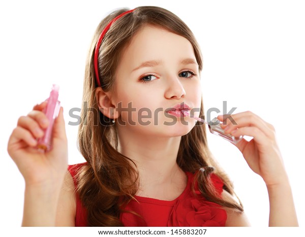 Closeup Portrait Little Girl Lipstick Stock Photo (Edit Now) 145883207