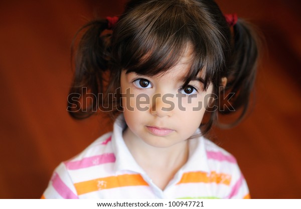 Closeup Portrait Little Girl Ponytail Hairstyle