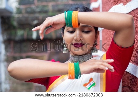 Close-up portrait of a magnificent traditional female wearing bangles on national celebration Independence day 
