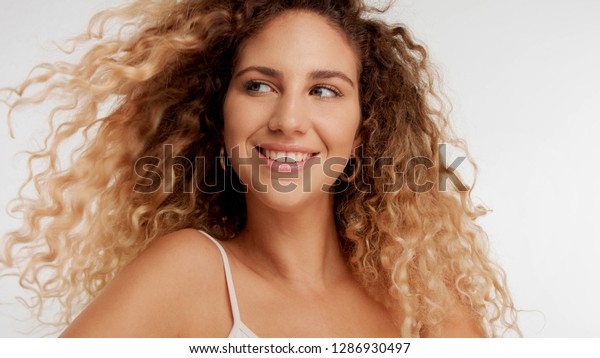 Closeup Portrait Model Big Curly Blonde Stock Photo Edit Now
