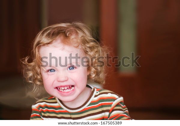Closeup Portrait Preschooler Strawberry Blonde Curly Stock Photo