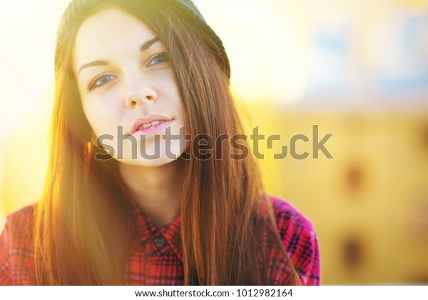 Closeup Portrait Relaxed Caucasian Woman Long Stock Photo Edit