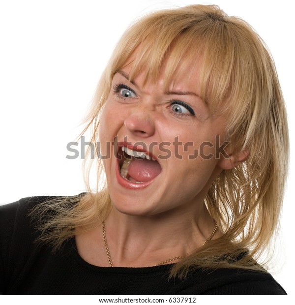 Closeup Portrait Screaming Woman On White Stock Photo 6337912 ...