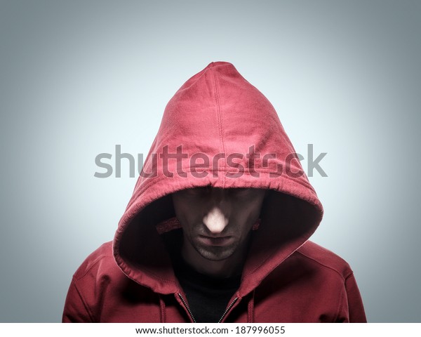 Closeup Portrait Threatening Gangster Wearing Hood Stock Photo ...