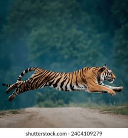 A close-up portrait of a tiger in Muthanga Forest, Waynad, India. The tiger's eyes are piercing and its fur is a beautiful orange and black. - Powered by Shutterstock