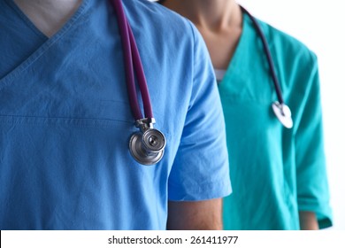 Closeup portrait of a two  doctors with stethoscope