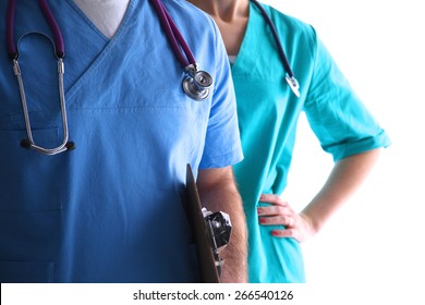 Closeup portrait of a two  doctors with stethoscope