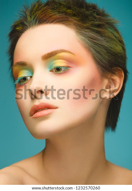 Closeup Portrait Woman Brightly Colored Hair Stock Photo Edit Now