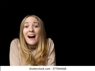 Closeup Portrait Woman Looking Surprised Full Stock Photo 377044468 ...