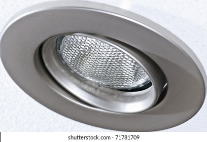 Closeup Of Pot Light Recessed Lighting In Ceiling Tile