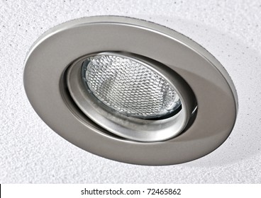 Closeup Of Pot Light Recessed Lighting In Ceiling Tile