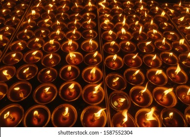 Closeup Of Prayer Butter Lamps, Bhutan.