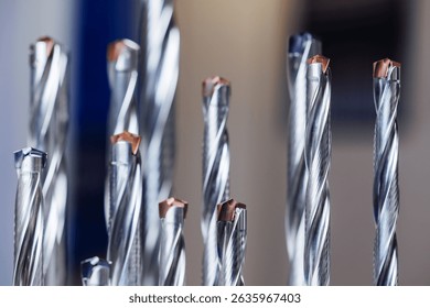 Close-up of precision cnc machine drill bits.