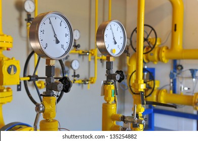 Closeup Of Pressure Meter On Natural Gas Pipeline